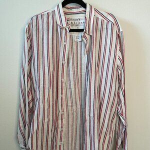 Frank and Eileen Large Linen Blend Striped Shirt - White, Navy, Red